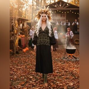 Embroidered Cotton Midi/Maxi Dress | Size 14